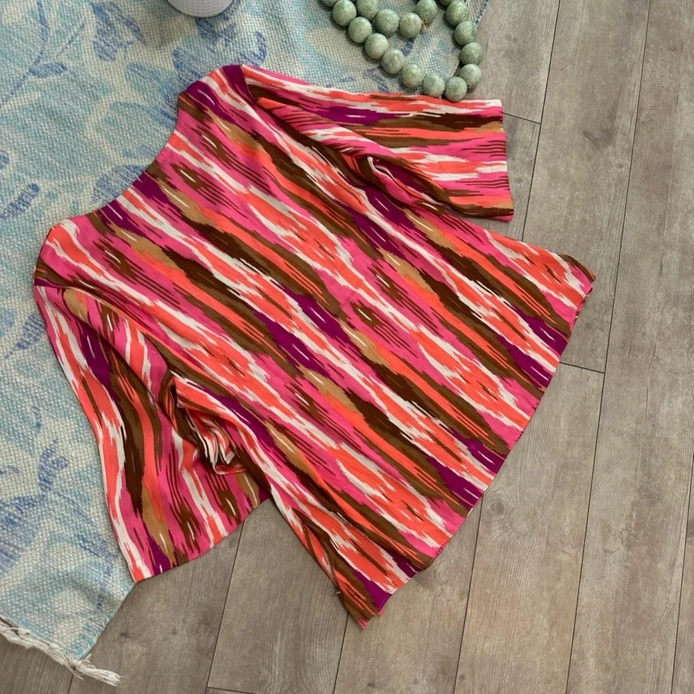 Iman Global Women’s Chic V Neck Blouse Vibrant Multi Color Patterned Flowy Large